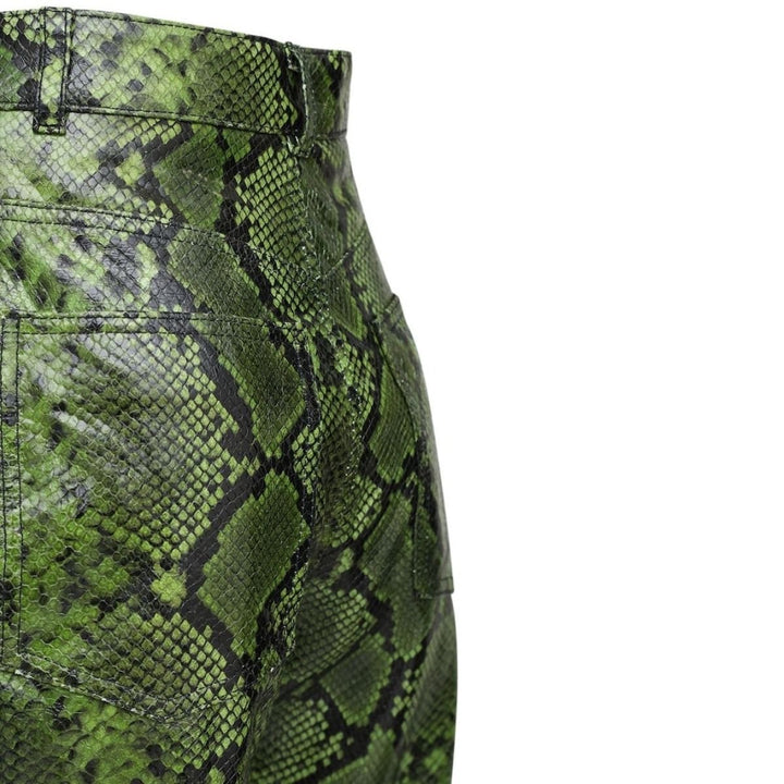 Leather Python-Print Pants