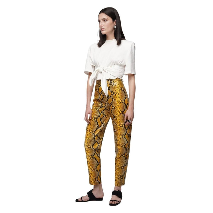 Leather Python-Print Pants
