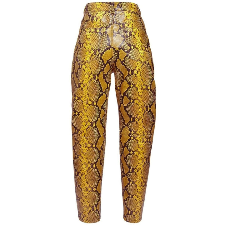 Leather Python-Print Pants