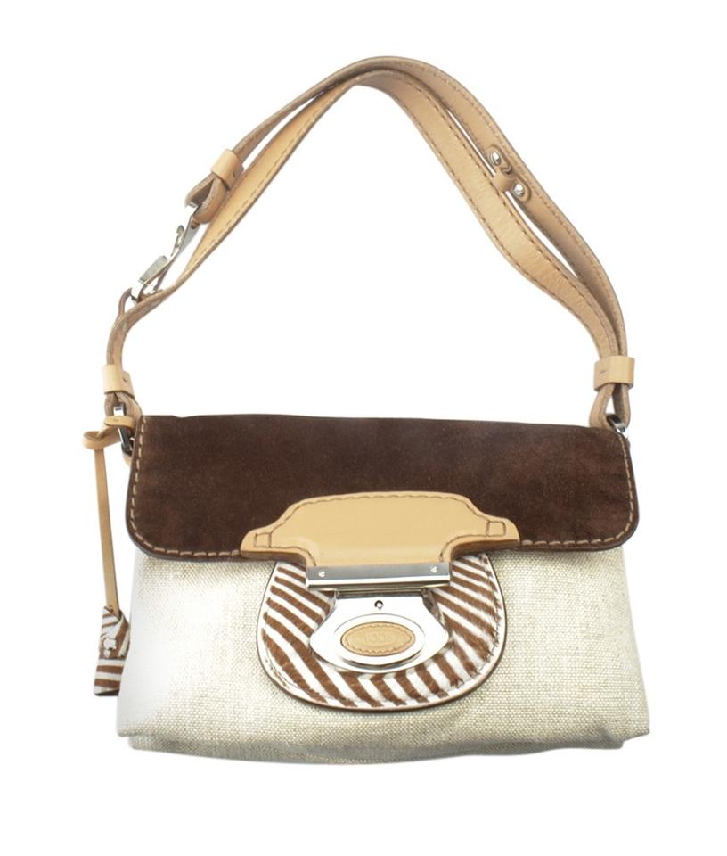 Tod's Shoulder Bag Cream & Brown Canvasx Suede & Pony Creamxbrown Canvasxsuedexpony Hair Tote
