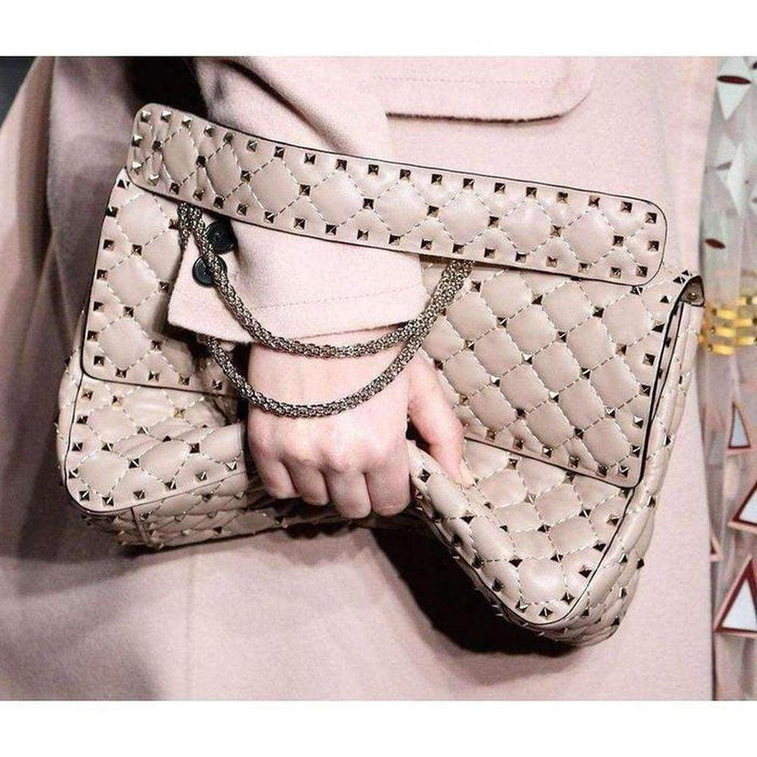 Beige Medium Rockstud Matelassé Bag