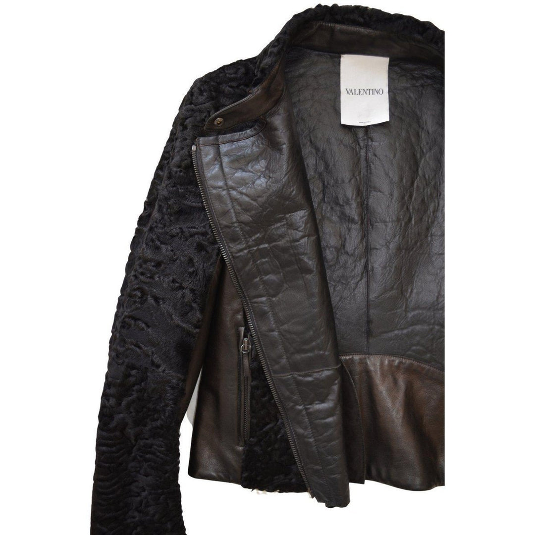 Black Astrakhan Lamb Fur Karakul Biker Jacket