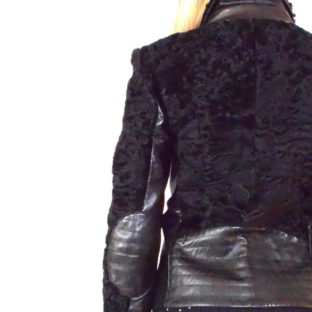 Black Astrakhan Lamb Fur Karakul Biker Jacket