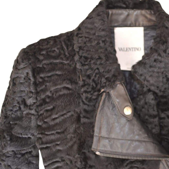 Black Astrakhan Lamb Fur Karakul Biker Jacket
