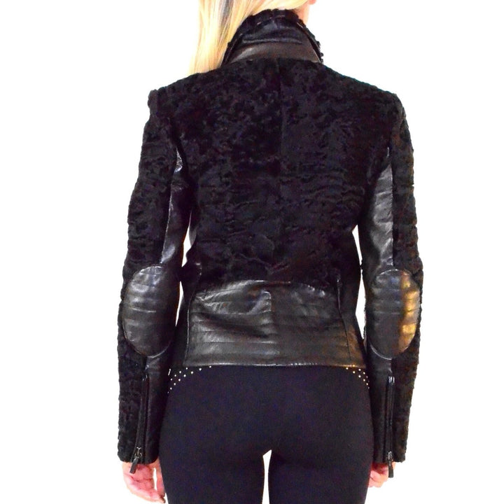Black Astrakhan Lamb Fur Karakul Biker Jacket