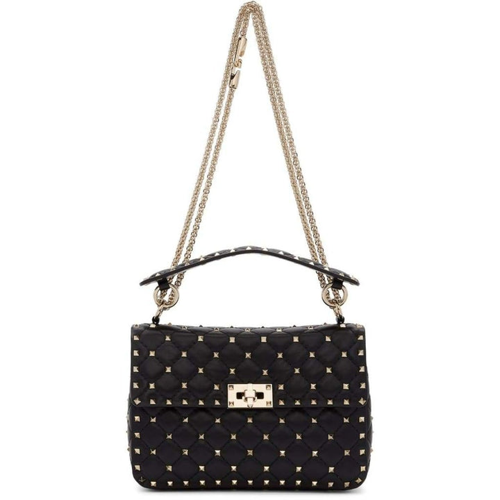 Black Medium Rockstud Matelassé Bag