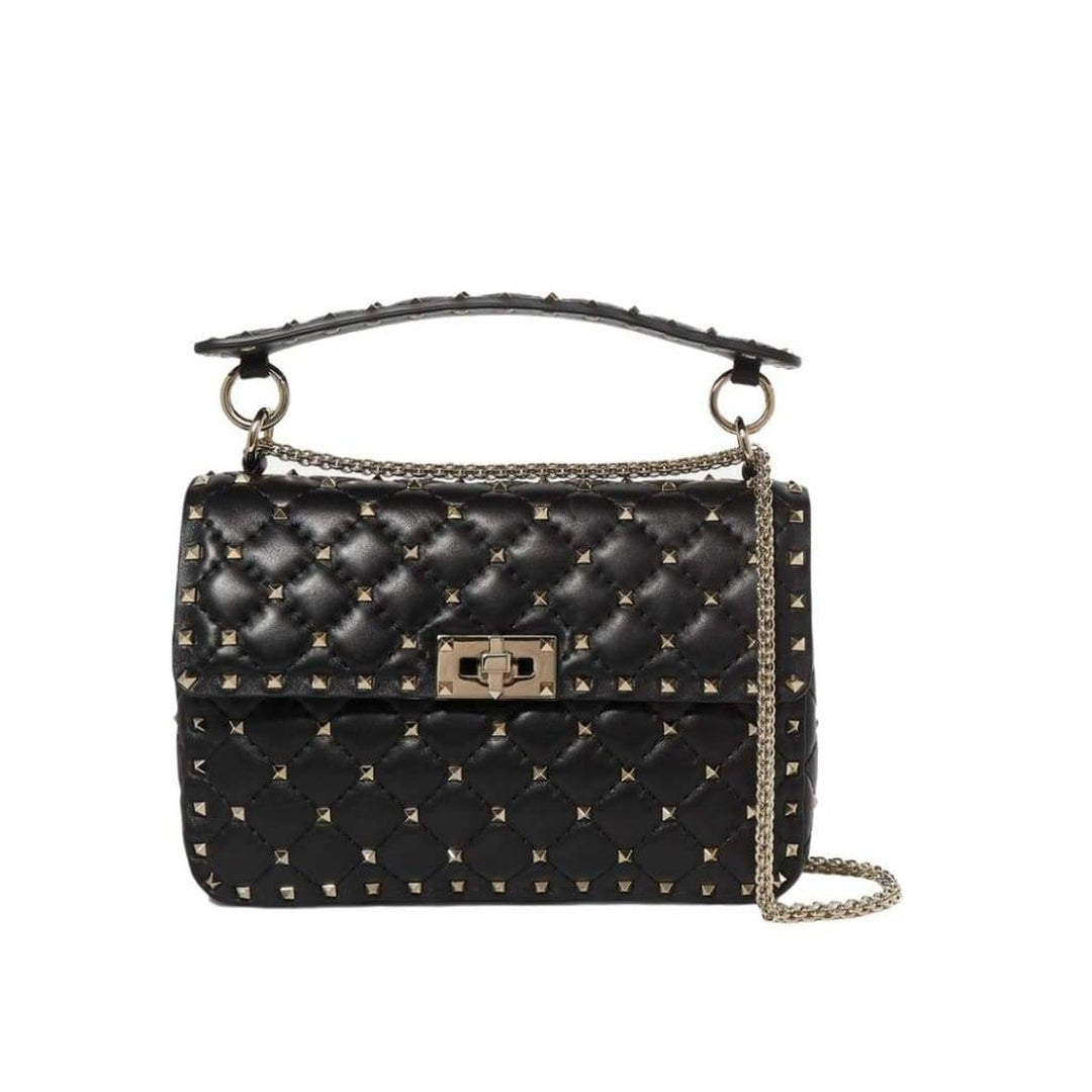 Black Medium Rockstud Matelassé Bag
