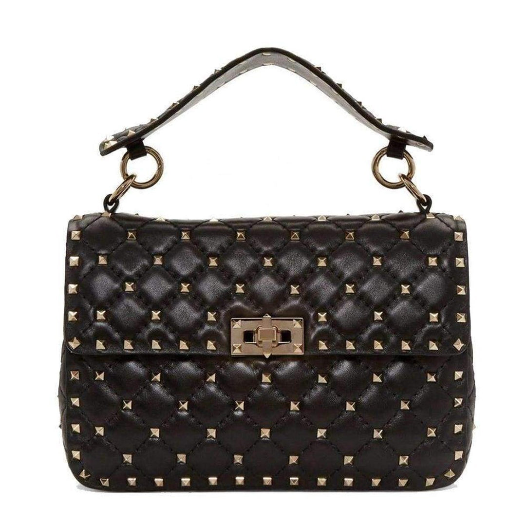 Black Medium Rockstud Matelassé Bag