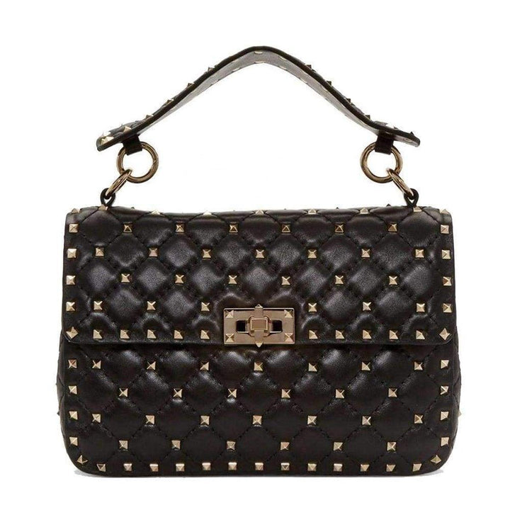 Black Medium Rockstud Matelassé Bag