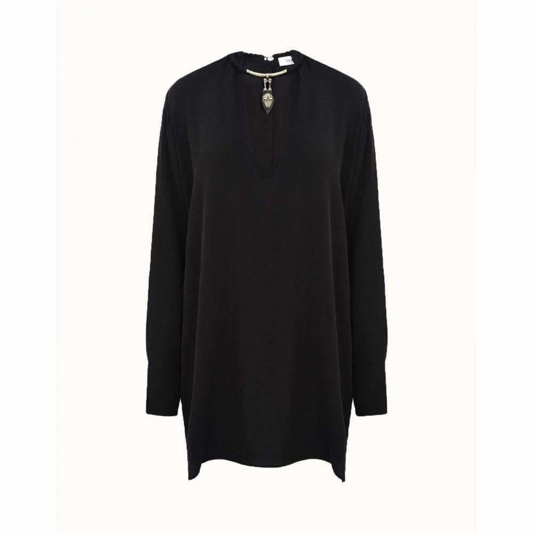 Valentino-Black Necklace Collar Silk Shirt - Runway Catalog