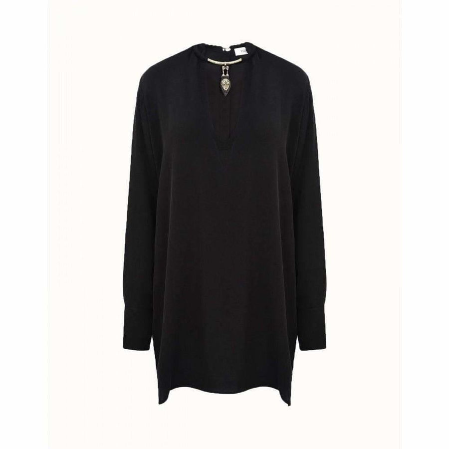 Valentino-Black Necklace Collar Silk Shirt - Runway Catalog