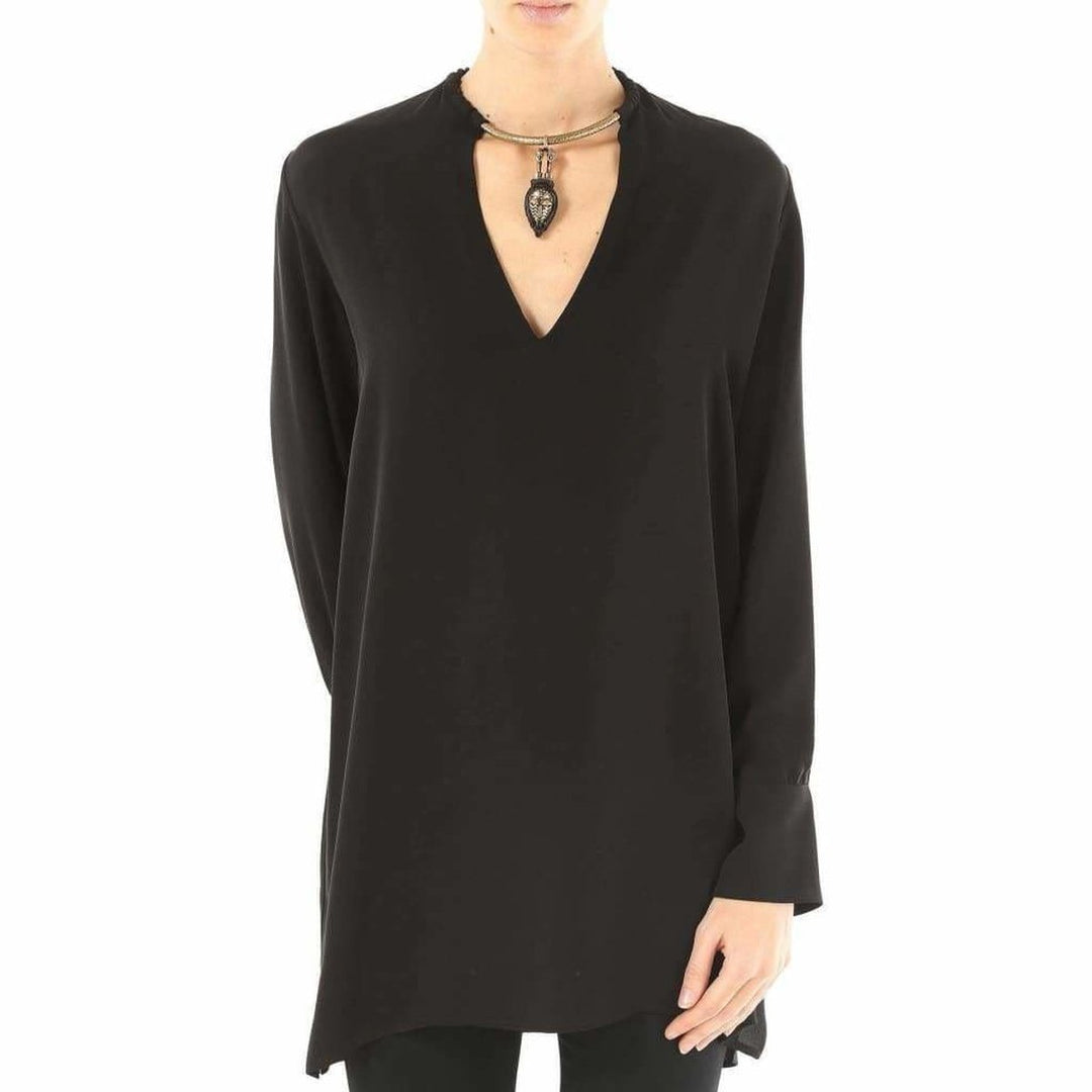 Black Necklace Collar Silk Shirt