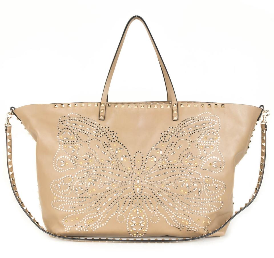 Valentino Embellished Beige Leather Tote