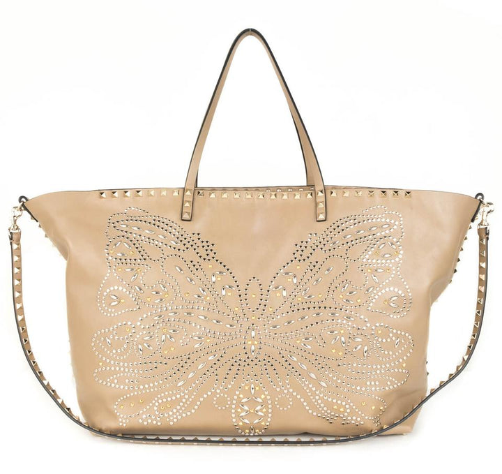 Valentino Embellished Beige Leather Tote