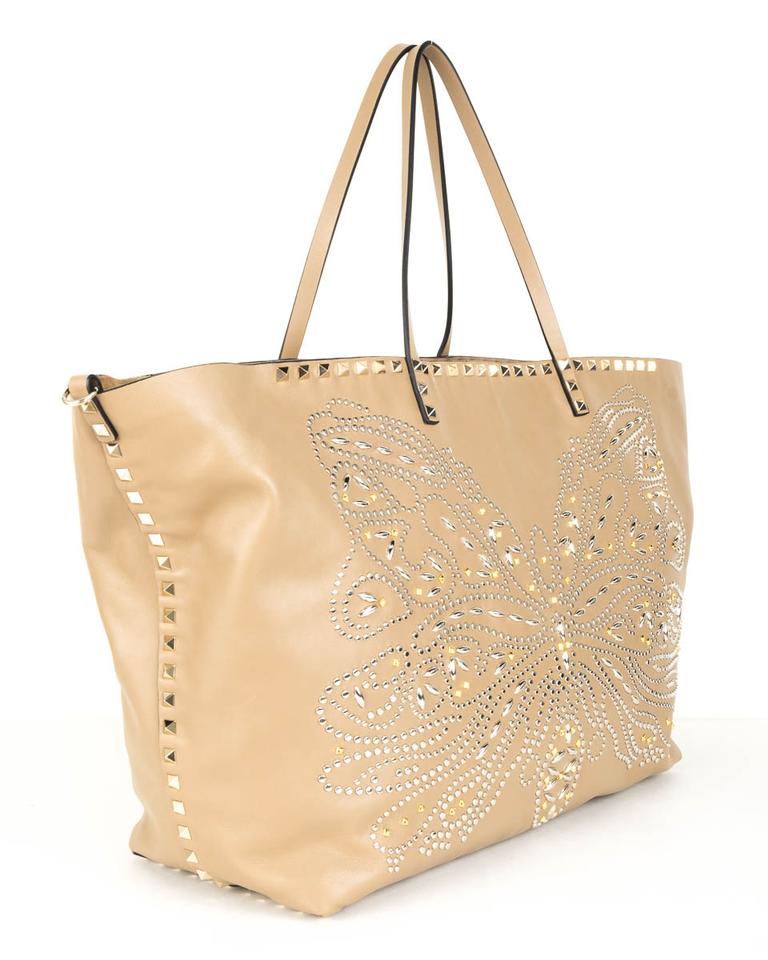 Valentino Embellished Beige Leather Tote