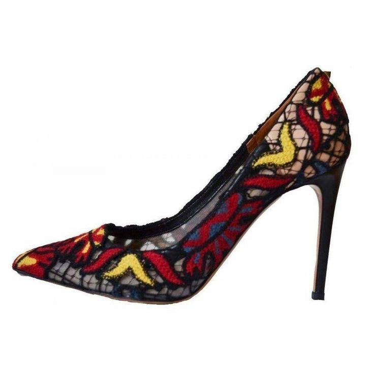 Ethnic Embroidered Lace over Leather Pumps