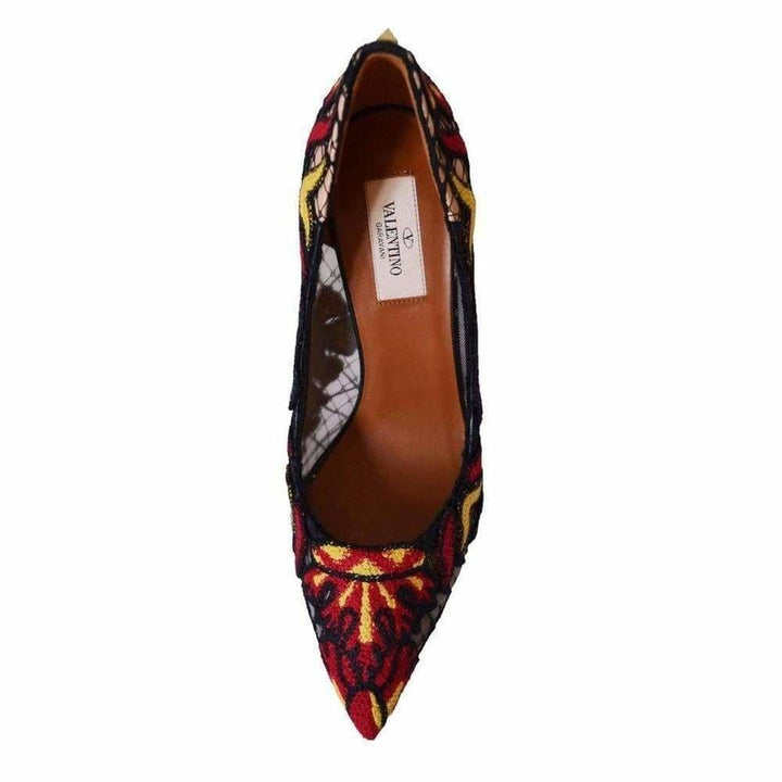 Ethnic Embroidered Lace over Leather Pumps
