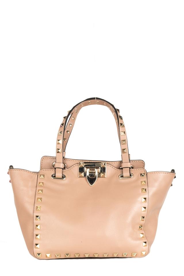 Valentino Leather Micro Rockstud Tote Nude Shoulder Bag