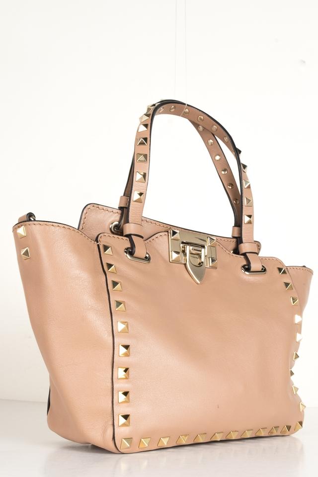 Valentino Leather Micro Rockstud Tote Nude Shoulder Bag
