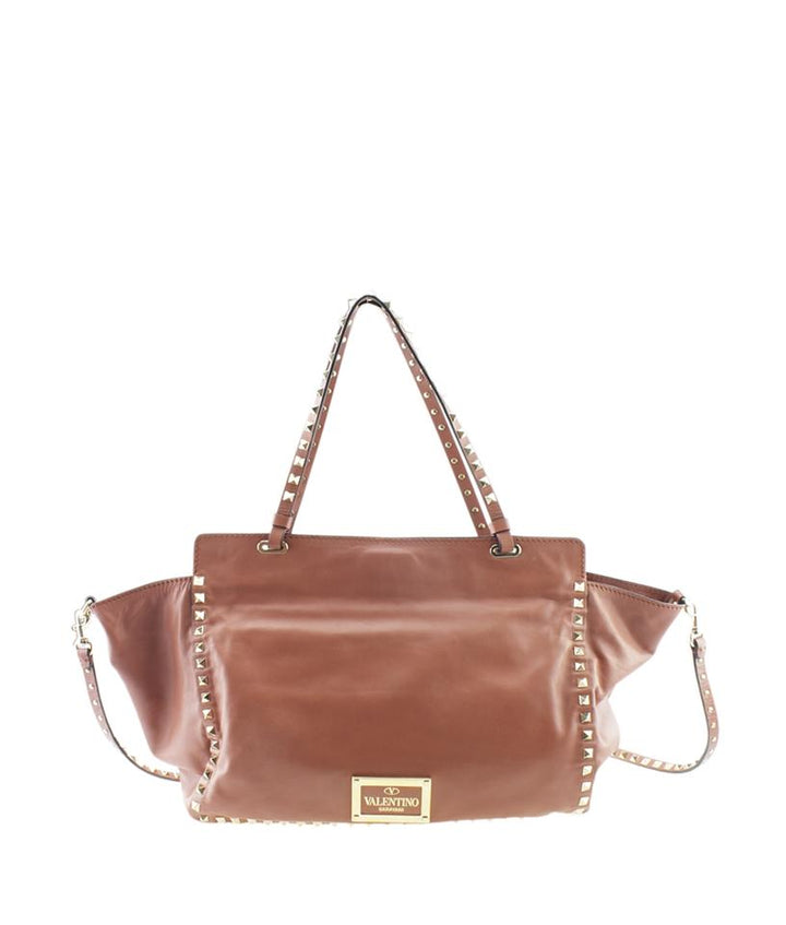 Valentino Medium Rockstud Trapeze Salmon 2- Way Pink Leather Tote