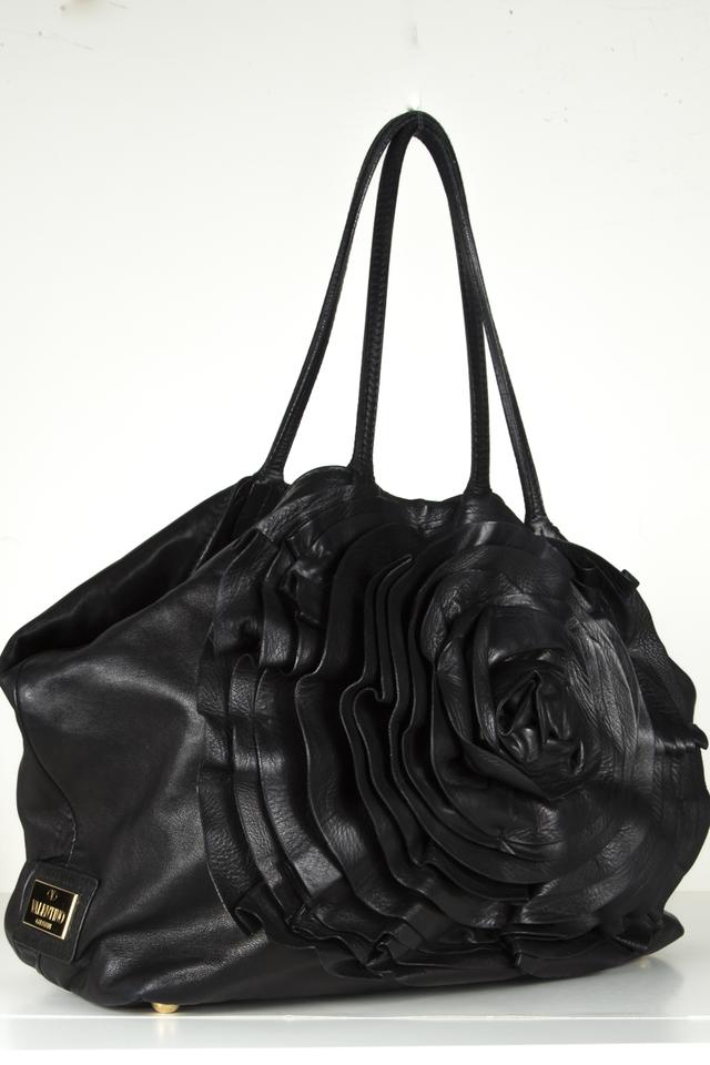 Valentino Petale Tote Black Leather Shoulder Bag
