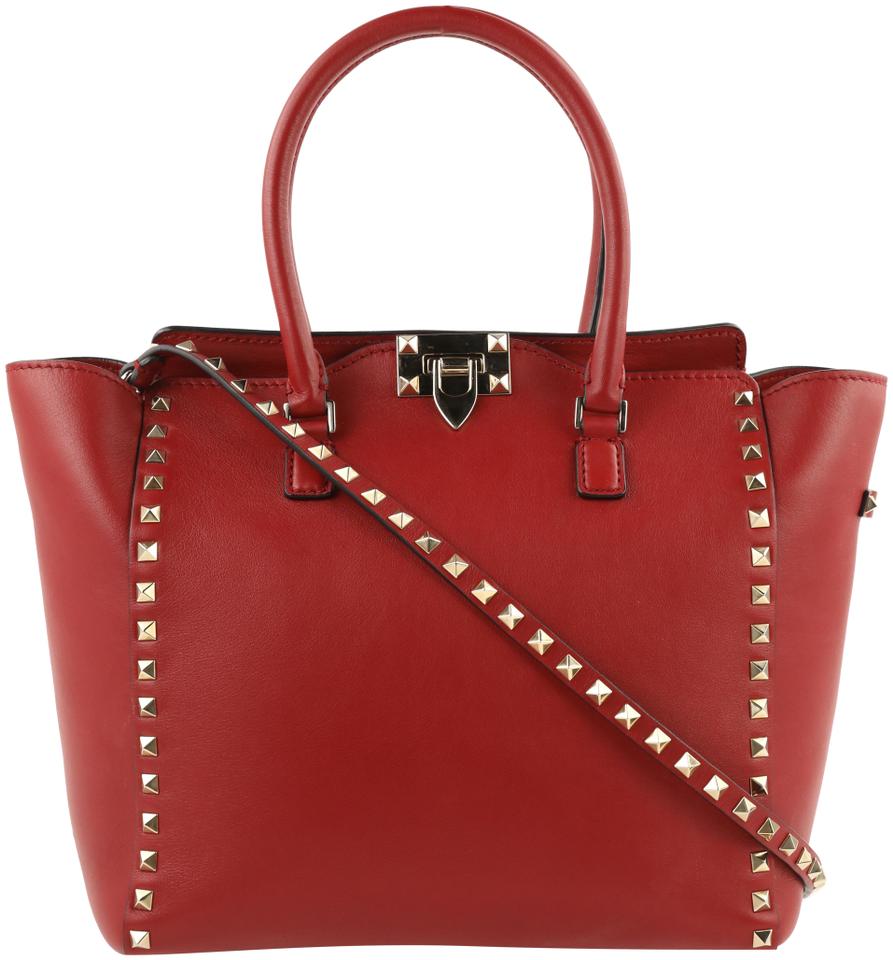Valentino Rockstud' Double Handle Red Leather Tote
