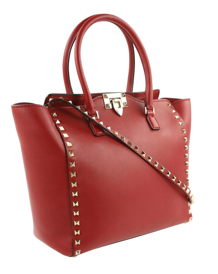 Valentino Rockstud' Double Handle Red Leather Tote
