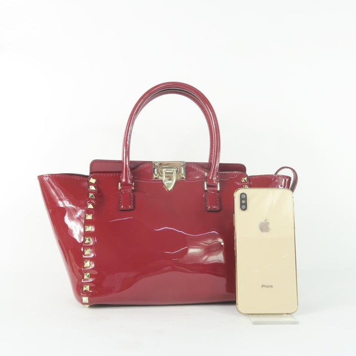 Valentino Rockstud Red Vernis Tote