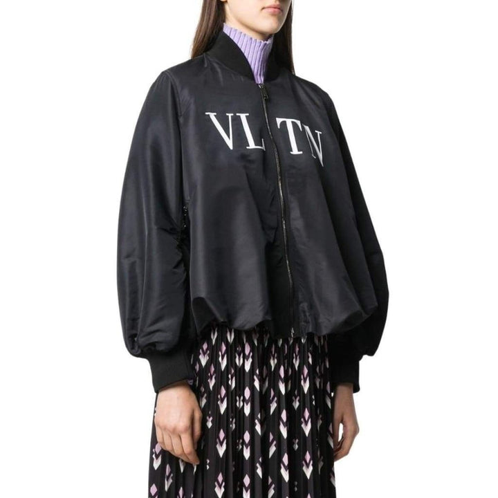 Ruched Printed Shell Bomber Jacket