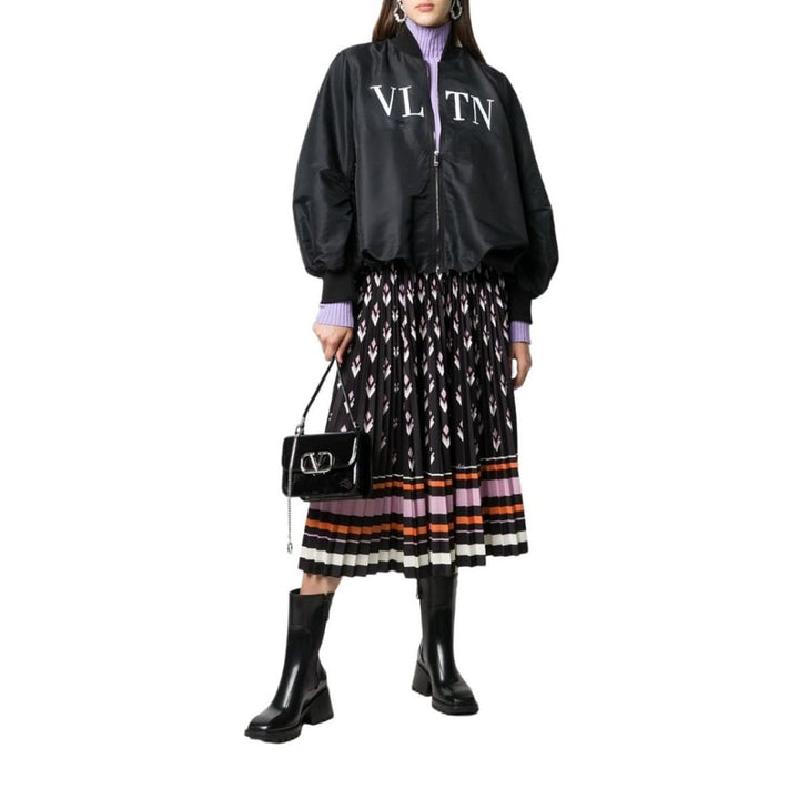 Ruched Printed Shell Bomber Jacket