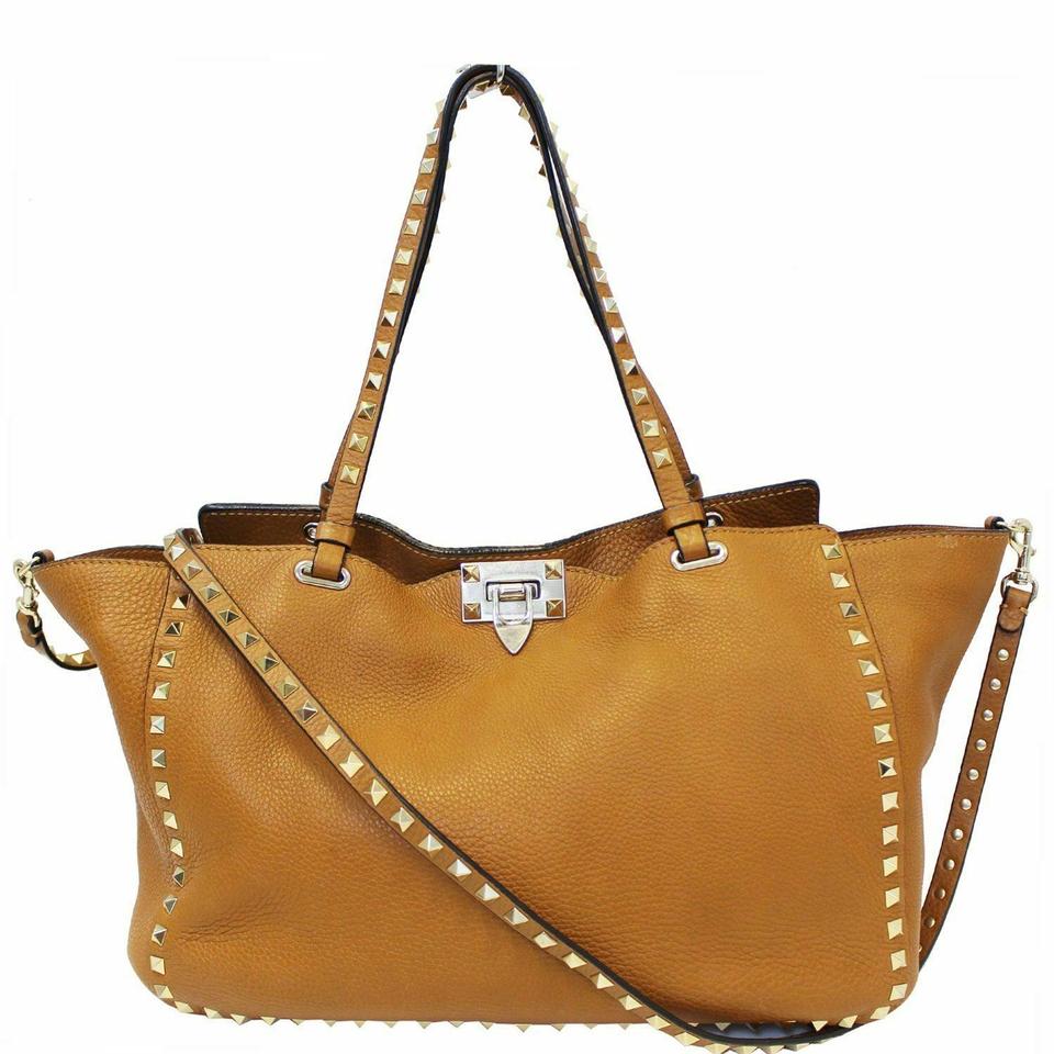 Valentino Shoulder Bag Rockstud Medium Brown Leather Tote