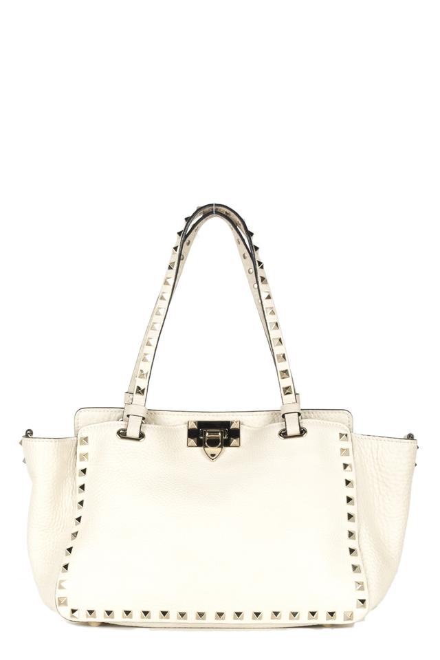 Valentino Small Rockstud Tote Ivory Leather Shoulder Bag