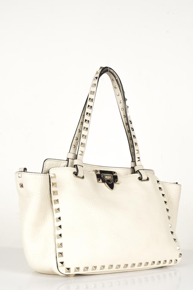 Valentino Small Rockstud Tote Ivory Leather Shoulder Bag