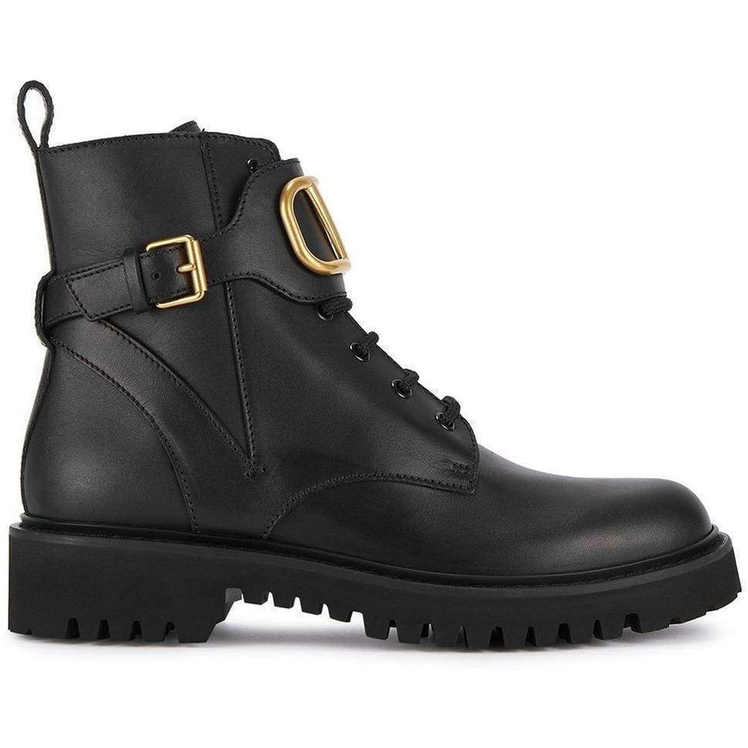 V Logo 50 Black Leather Boots