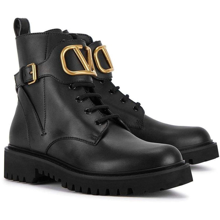 Valentino-V Logo 50 Black Leather Boots - Runway Catalog