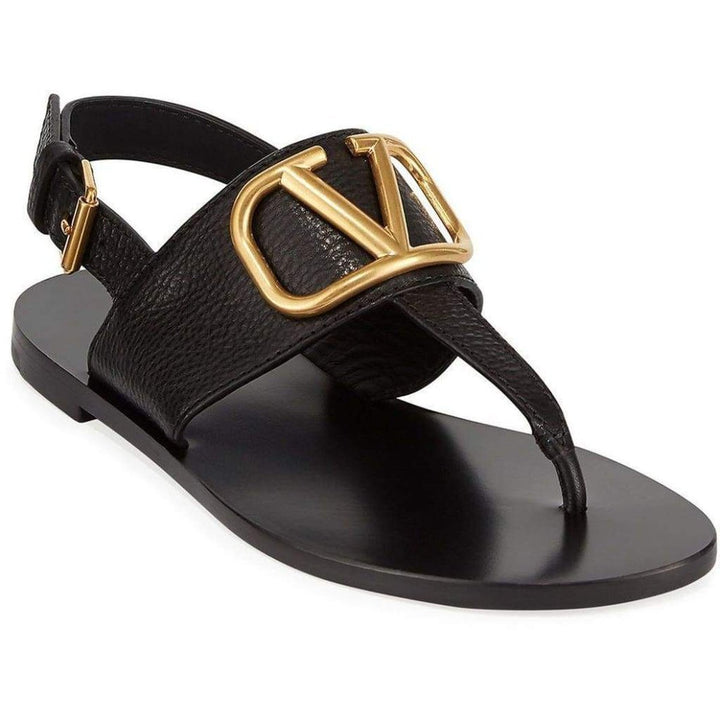 V-LOGO Leather Thong Sandal