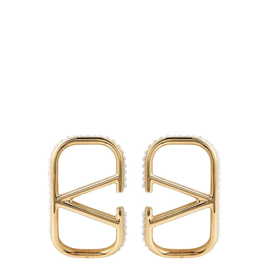 Valentino-VLOGO Pendant Earrings With Faux Pearls - Runway Catalog