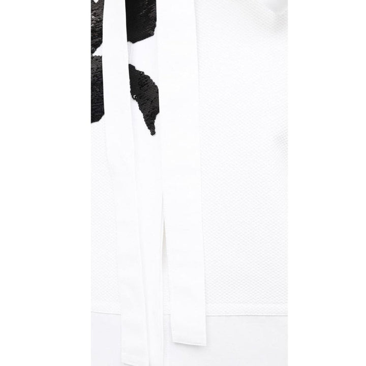 White Floral Embroidery Cotton Shirt with Tie