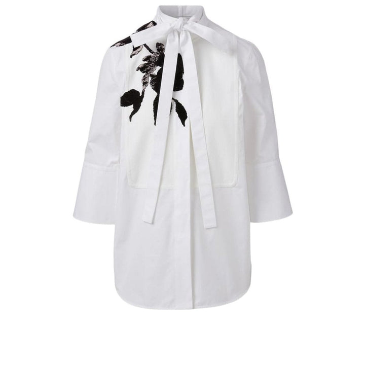 Valentino-White Floral Embroidery Cotton Shirt with Tie - Runway Catalog