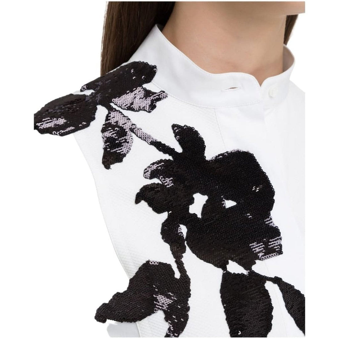 White Floral Embroidery Cotton Shirt with Tie