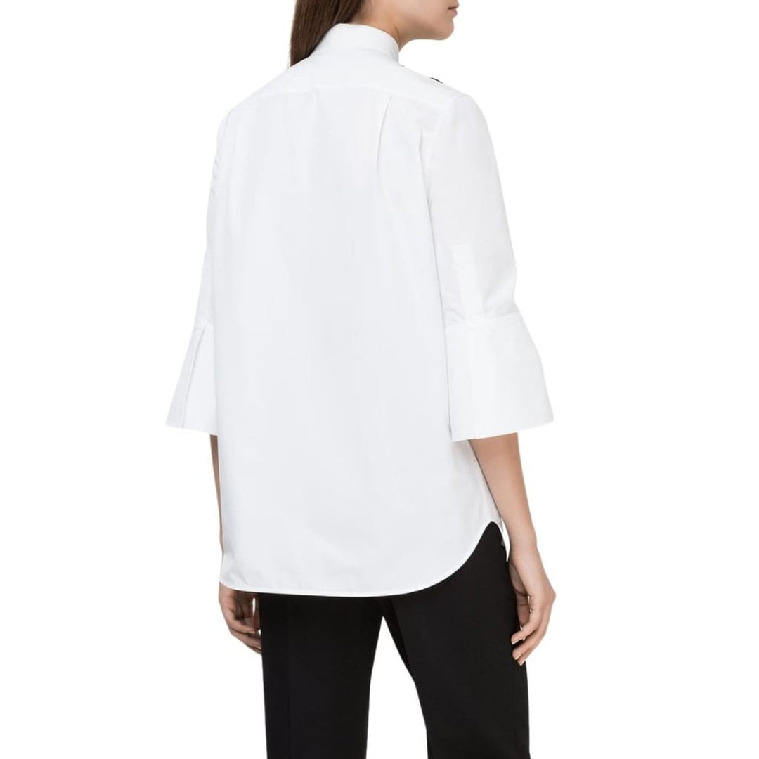 White Floral Embroidery Cotton Shirt with Tie