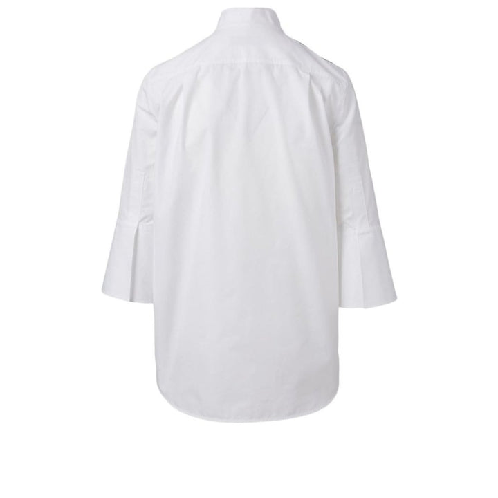 White Floral Embroidery Cotton Shirt with Tie