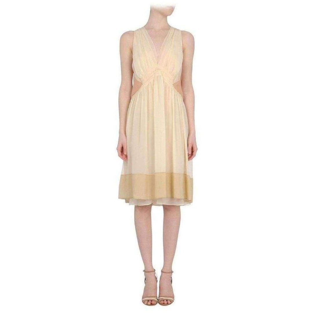Beige Color Blocked Silk Dress