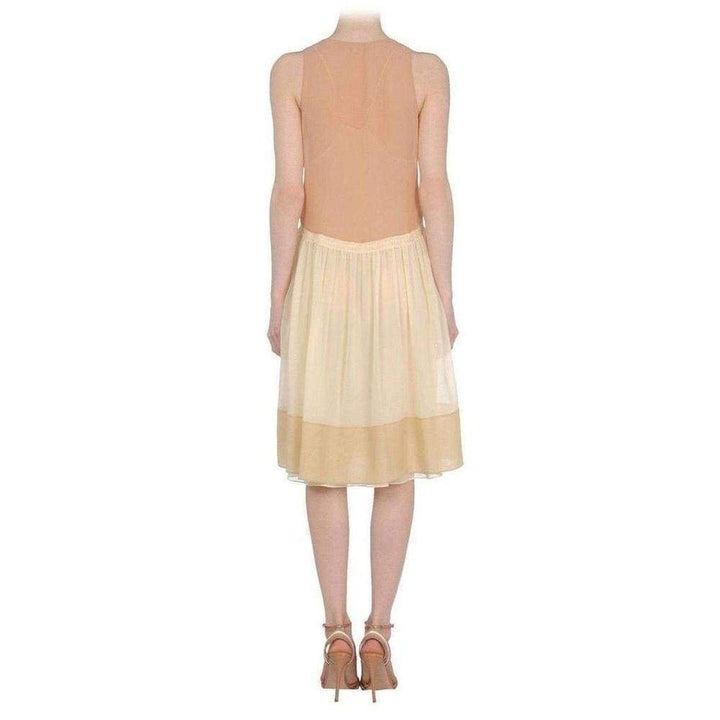 Beige Color Blocked Silk Dress