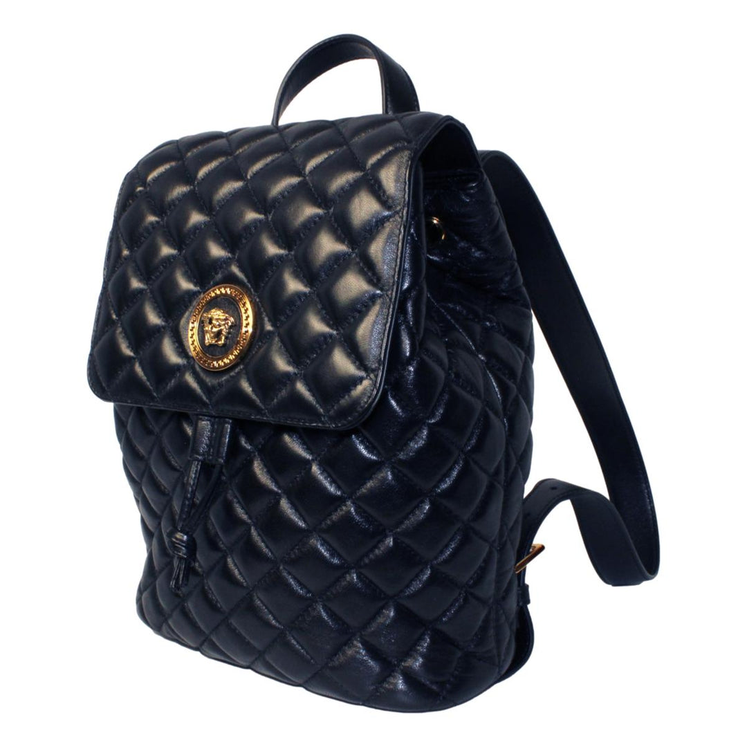 Versace Black Leather Medusa Quilted Flap Backpack DBFI160S