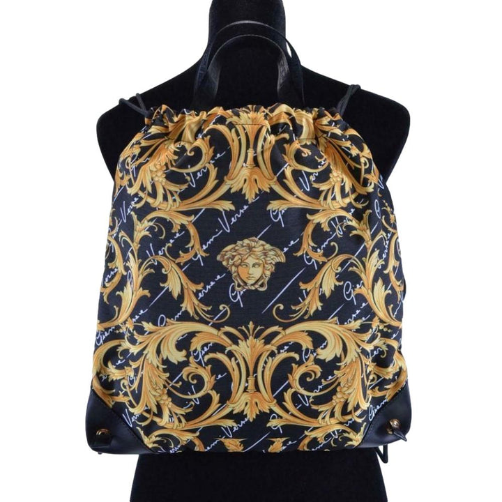 Versace Black Nylon Barocco Signature Print Drawstring Backpack 1002893