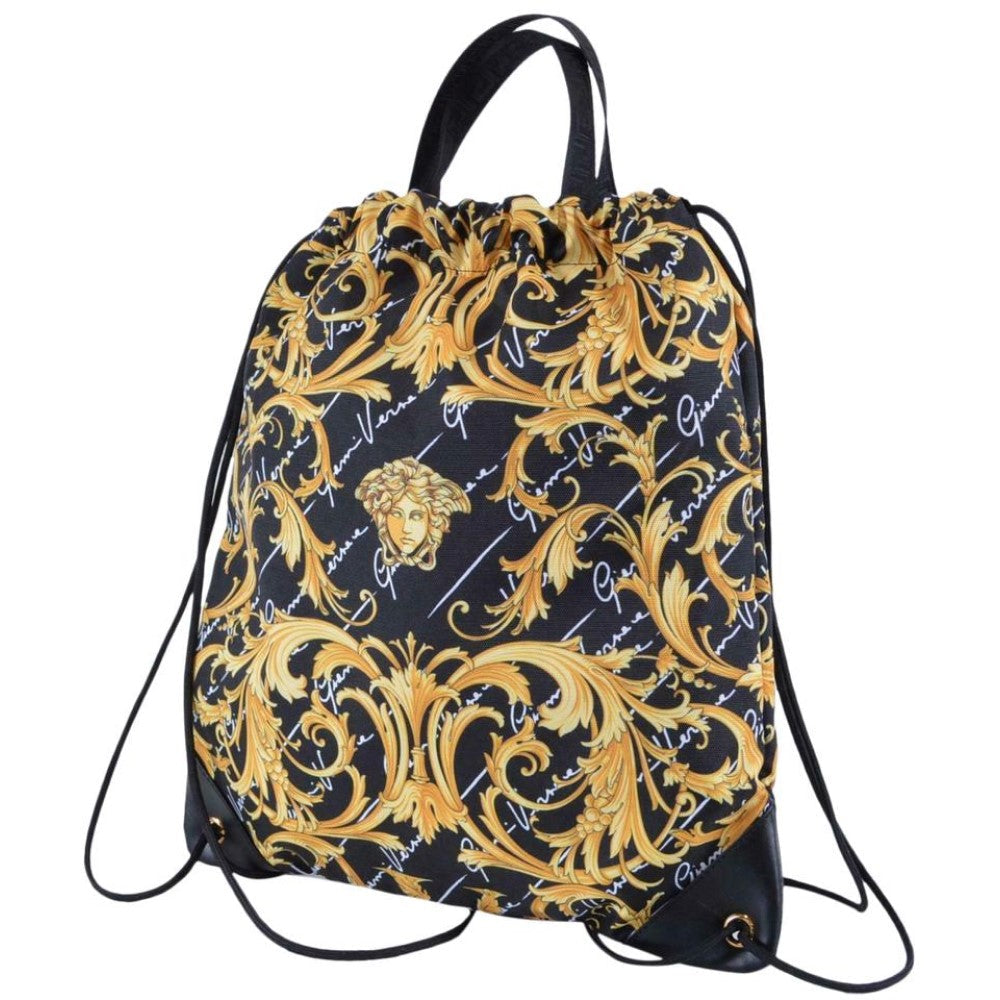 Versace Black Nylon Barocco Signature Print Drawstring Backpack 1002893
