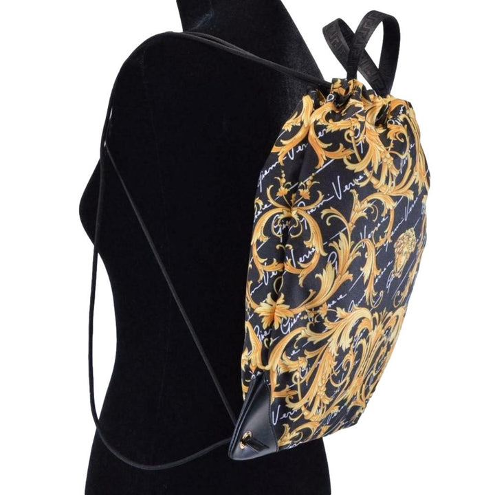 Versace Black Nylon Barocco Signature Print Drawstring Backpack 1002893