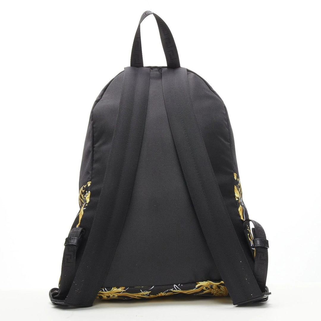 Versace Black Nylon Barocco Signature Print Zip Backpack 1002886