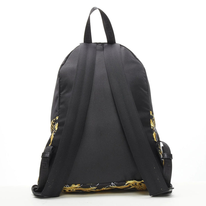 Versace Black Nylon Barocco Signature Print Zip Backpack 1002886